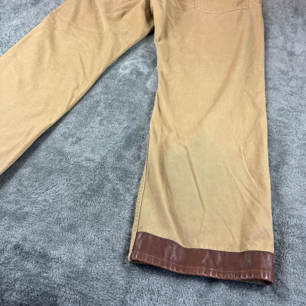 Eddie Bauer Mens 42x32 Khaki Tan Cotton Canvas Leather Trim Straight Leg Pants - Picture 11 of 13